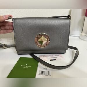 Kate Spade Newbury Lane Metallic Silver Saffiano Leather Small Crossbody Bag